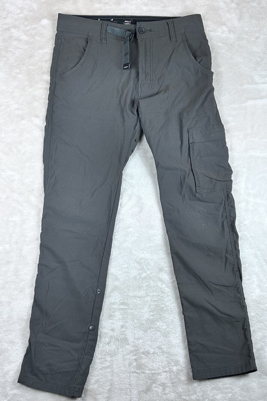 Prana Zion Pants Men's 30x30 Gray Roll Up Hiking Belted Slim Fit Nylon Vented